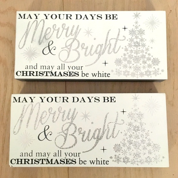 🎁Wood Decor White/Silver glitter “Merry & Bright” - Picture 1 of 3